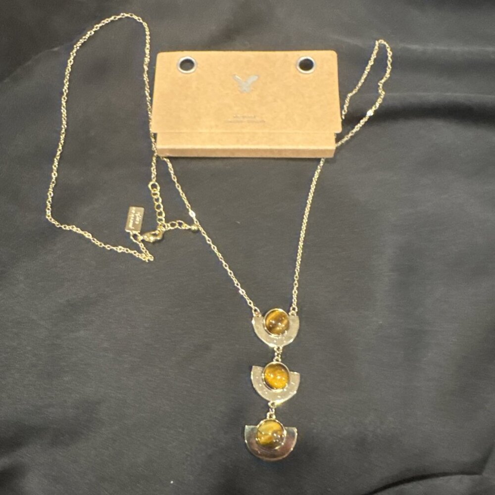 American Eagle GoldTone Amber Pendant 18" Long Statement Necklace NEW